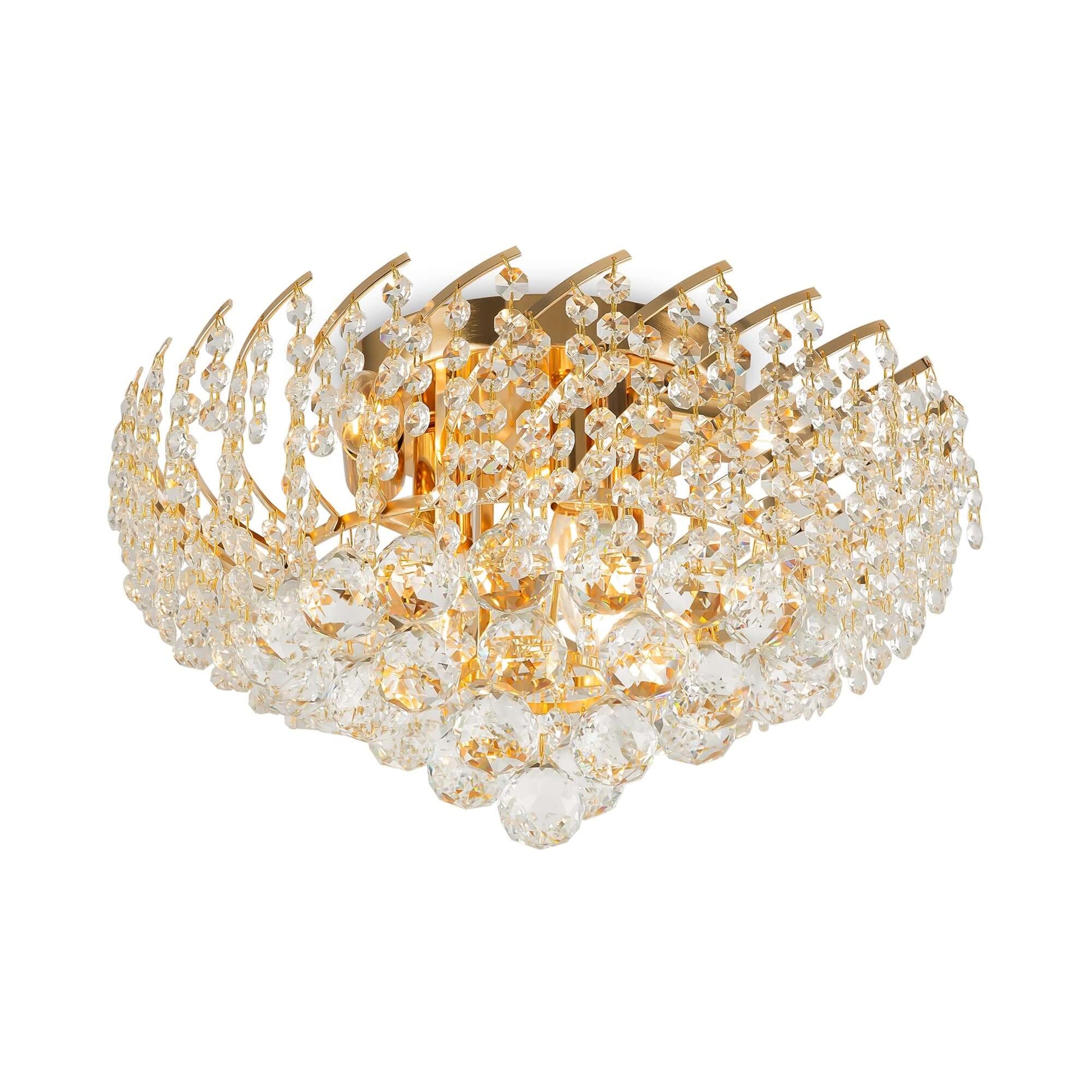 Kristall Deckenleuchte Karolina Gold, dimmbare Lampe mit funkelnden geschliffenen Kristallen, 6 x E14 LED, Ø41cm, 230V