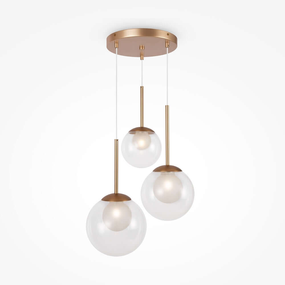 Maytoni Pendelleuchte Jackson Basic, 3 bronze-gold metal lights with white glass shades, adjustable hanging height, Ø25cm.