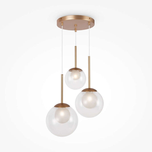 Maytoni Pendelleuchte Jackson Basic, 3 bronze-gold metal lights with white glass shades, adjustable hanging height, Ø25cm.