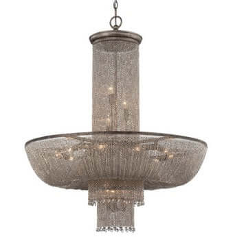 Hängeleuchte Korblüster aus Aluminium mit antiker Silber-Chrom-Finish, ideal für Galerie oder Treppenhaus, dimmbar, Ø80cm.