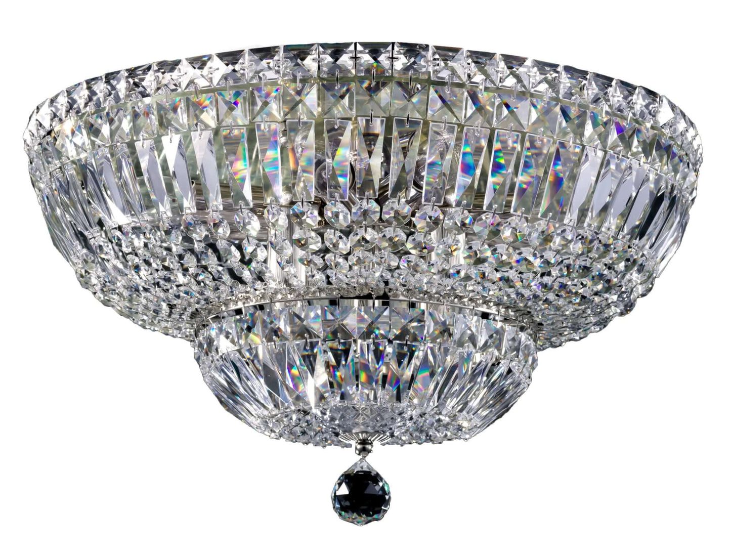 Luxurious Maytoni Basfor ceiling light with sparkling crystals, featuring a 12-lamp design in gold or silver finish, 46cm diameter.