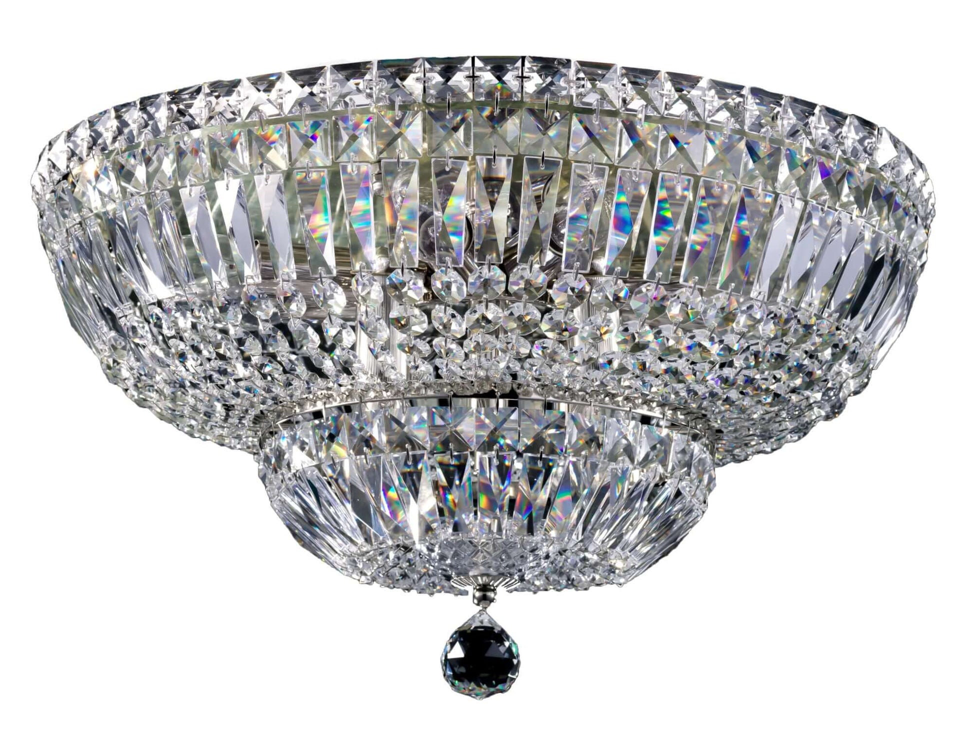 Luxurious Maytoni Basfor ceiling light with sparkling crystals, featuring a 12-lamp design in gold or silver finish, 46cm diameter.
