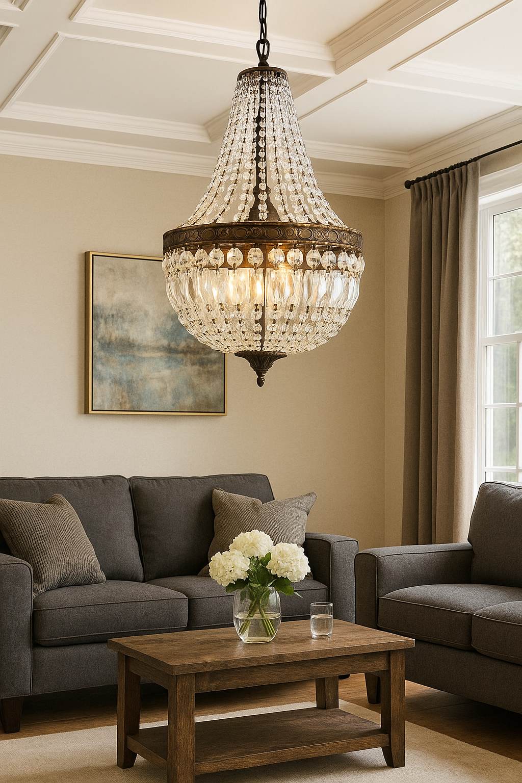 Crystal basket chandelier Florence Antique Ø40cm made of cut sparkling crystals