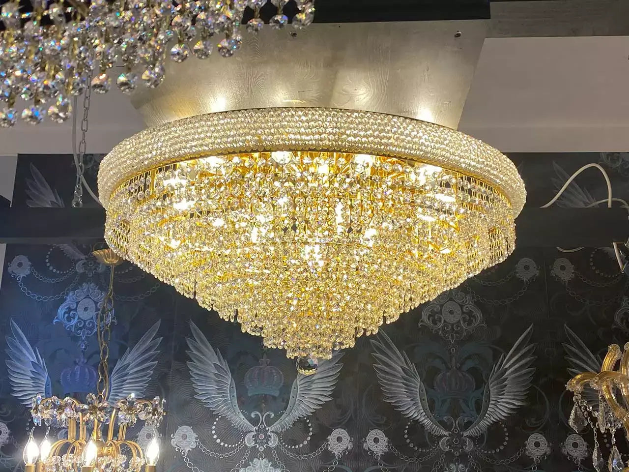 Luxurious Granada Gold crystal ceiling light, 60cm diameter, featuring dazzling cut crystals and gold finish for elegant interiors.