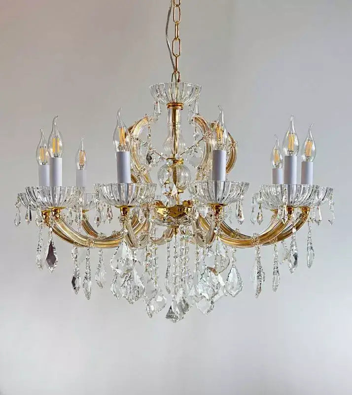 Kristall Kronleuchter SERENADE Gold, 10-armig mit kristallumhüllten Leuchten, Durchmesser 72cm, edles Design, dimmbar, Maria Theresia Stil