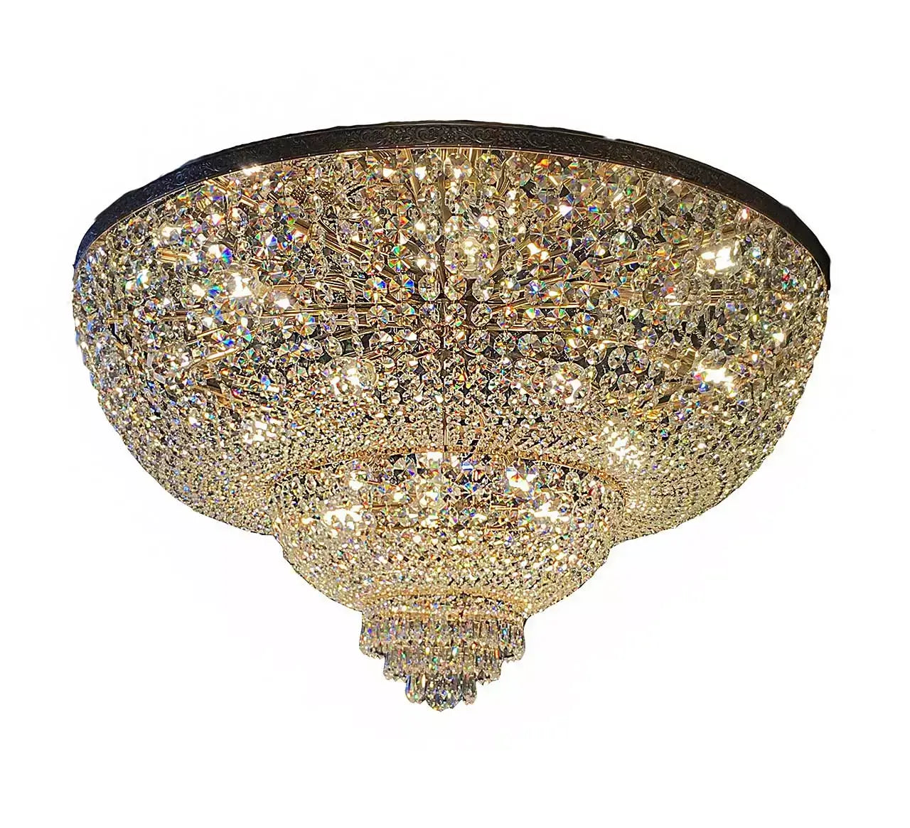 Luxurious gold crystal chandelier PLAZA Ø80cm, made from cut crystals, dimmable, ideal for elegant interiors.