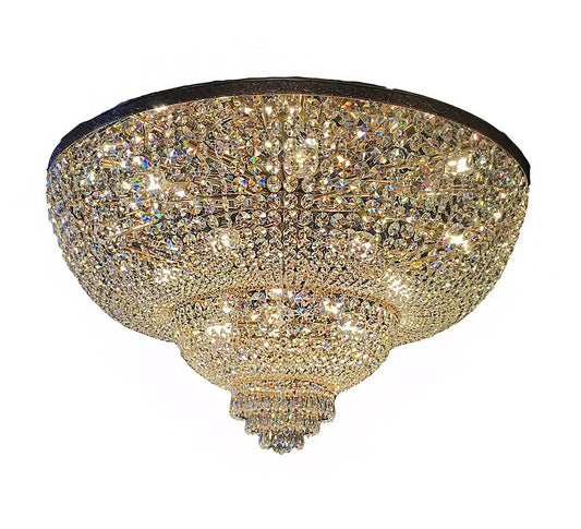 Luxurious gold crystal chandelier PLAZA Ø80cm, made from cut crystals, dimmable, ideal for elegant interiors.