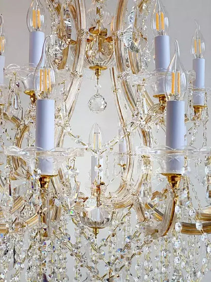 Exklusiver Kristall Kronleuchter Orlando mit Kristallglas ummantelten Armen, 12+6+1 Leuchten, dimmbar, Ø80cm, goldene Details