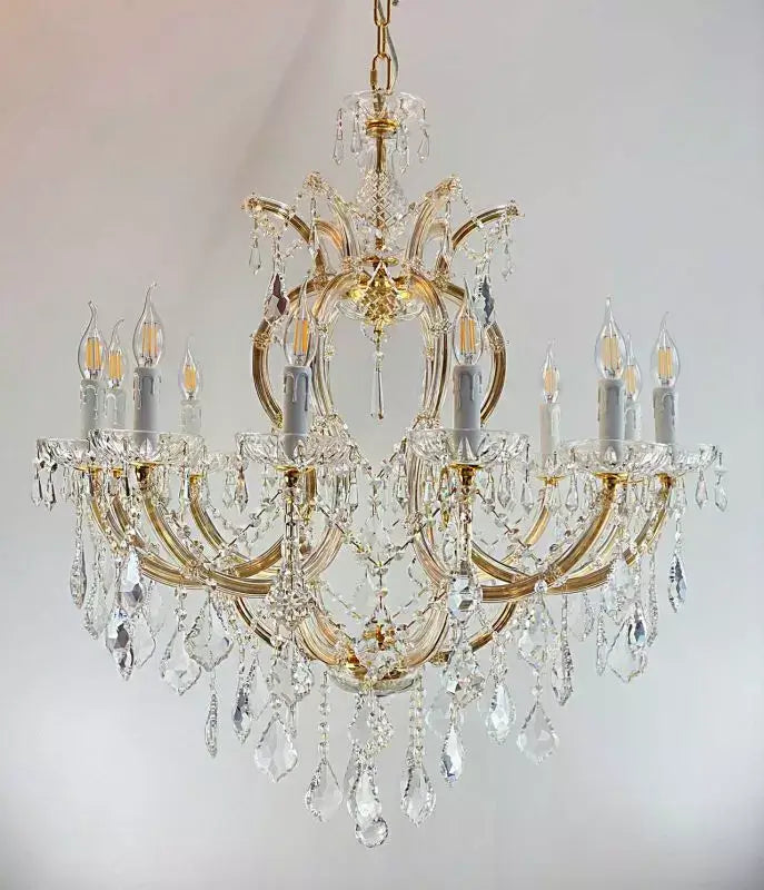 Kristall Kronleuchter Mozart Gold mit 12 Leuchten, Ø80cm, Arme mit Kristallglas ummantelt, funkelndes Design, E14 LED kompatibel