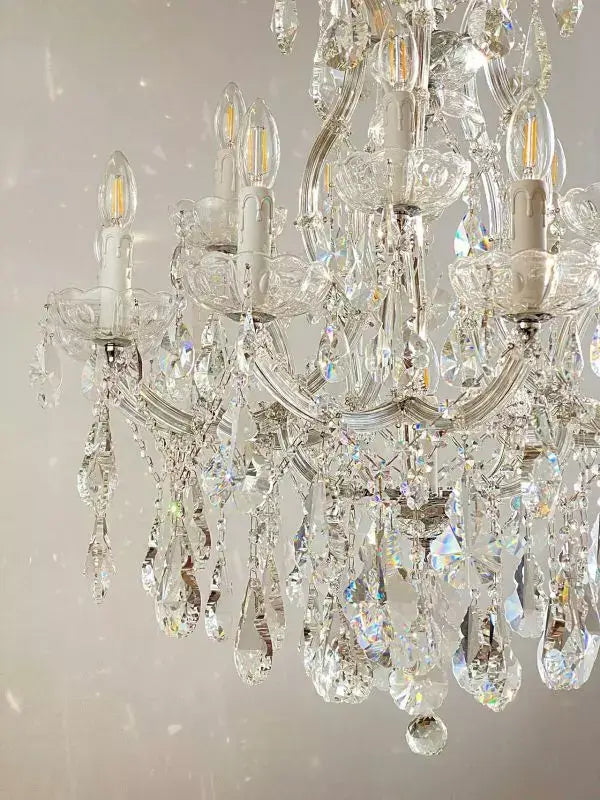 Exklusiver Kristall Kronleuchter Beethoven Ø80cm mit Kristallglasarmen in Silber, 16 Leuchten, edles und luxuriöses Beleuchtungsdesign