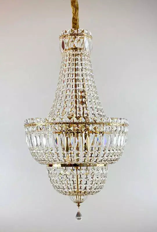 Korblüster Settat chandelier with 24kt gold and cut crystal, Ø40cm, dimmable, elegant design for luxurious decor.