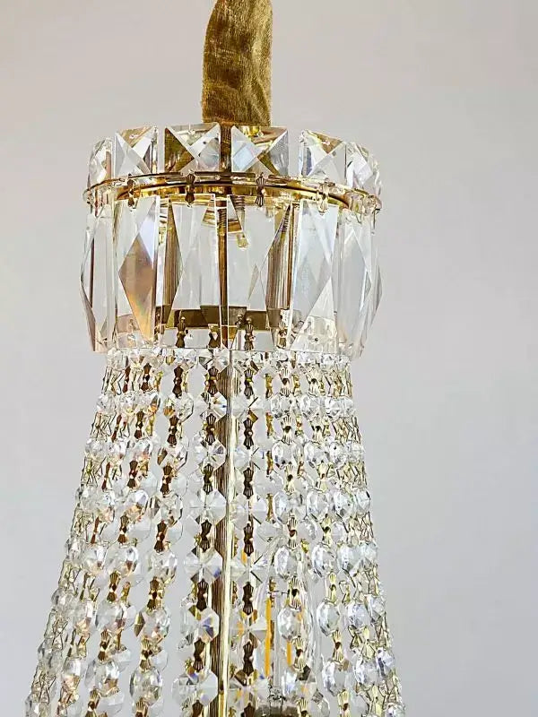 Impero Korblüster Empire SETTAT chandelier with 24kt gold and cut crystals, Ø40cm, dimmable lighting, elegant room centerpiece.