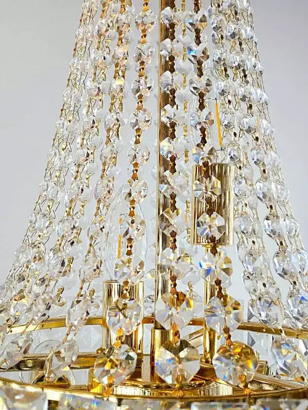 Impero Korblüster Settat chandelier with 24kt gold and cut crystals, sparkling design, 6-light E14, Ø40cm, luxury home decor.