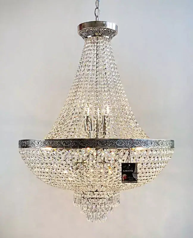 Kristall Korblüster PLAZA Ø60cm Silber, dimmbarer Kronleuchter aus geschliffenen Kristallen, 12x E14 LED kompatibel, elegantes Design