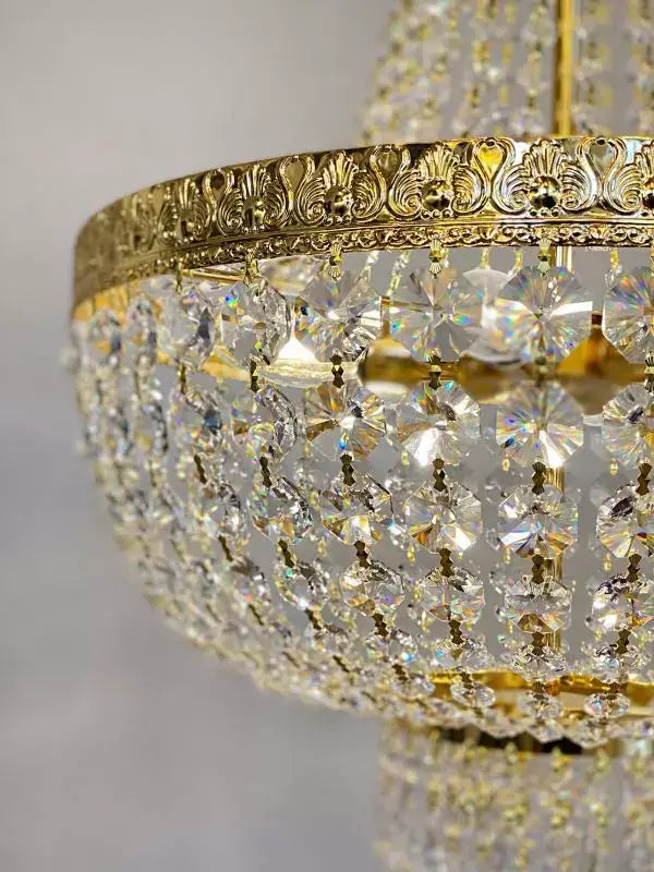 Gold KRISTALL KORBLÜSTER AMSTERDAM with sparkling lead crystals, 45cm diameter, dimmable, 6 x E14 LED or Halogen bulbs