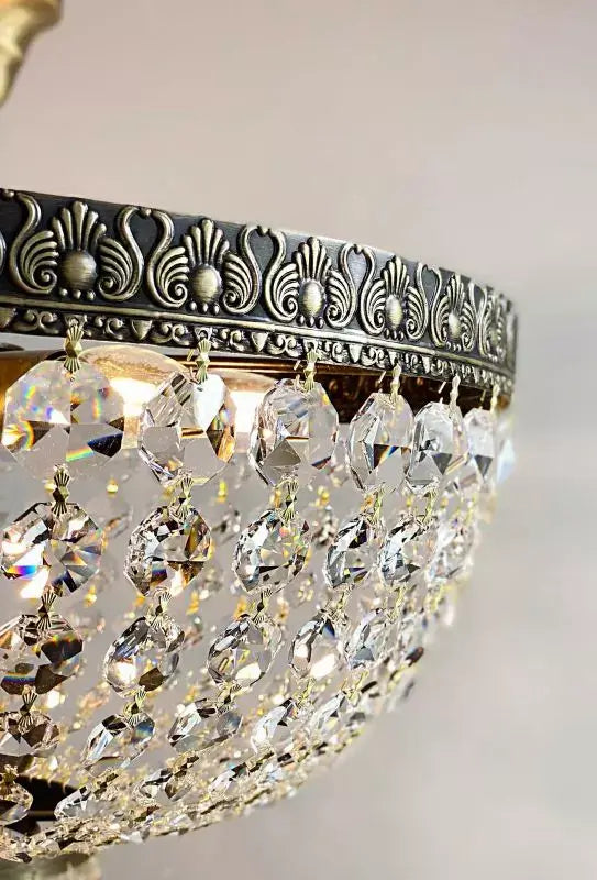 Antique gold crystal ceiling light with sparkling lead crystals, Amsterdam design, 45cm diameter, perfect for adding elegance to any room.