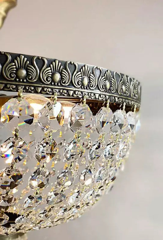Antique gold crystal ceiling light with sparkling lead crystals, Amsterdam design, 45cm diameter, perfect for adding elegance to any room.