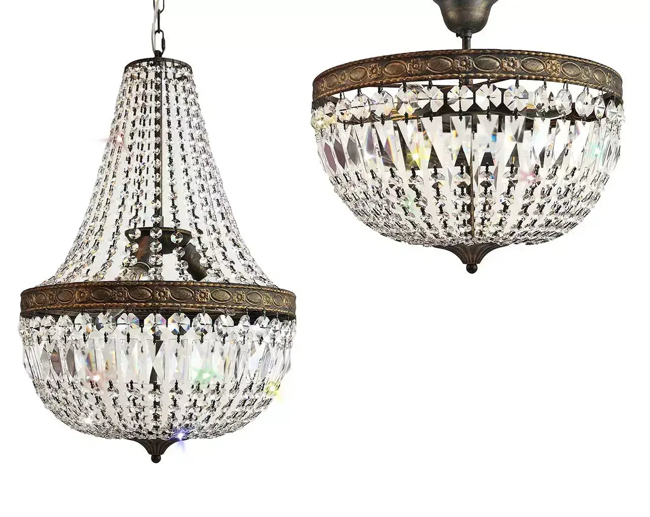 Antique-style crystal chandelier Florence with Ø50cm, featuring sparkling cut crystals and dimmable lighting for elegant home decor.