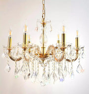 Gold Maria Theresia chandelier with six crystal-glass arms, Ø60cm, dimmable, for E14 LED or Halogen bulbs, elegant lighting fixture.
