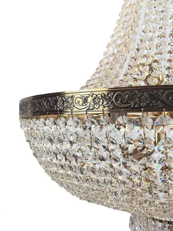 Luxurious Kristall Korblüster chandelier with gold accents, Ø60cm, crafted from cut crystals, perfect as an eye-catching room centerpiece.