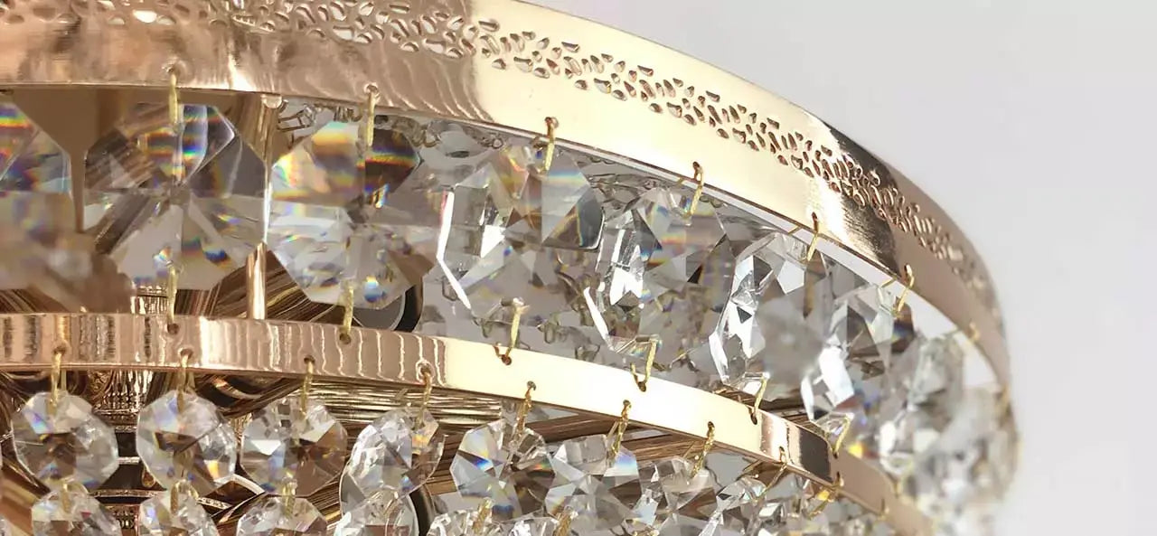 Kristall Deckenleuchte PALACE Ø45cm Gold mit geschliffenen Kristallen, 6-flammig, luxuriöses Design mit funkelnden Akzenten