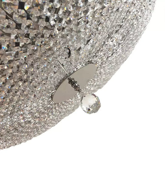 Close-up of Kristall Deckenleuchte PALACE glittering silver ceiling light with crystals, highlighting intricate design and craftsmanship.
