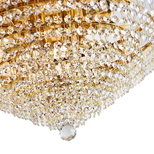 Close-up of Granada Gold crystal chandelier, featuring glittering faceted crystals and elegant gold accents for luxurious decor.