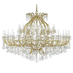 Gold crystal chandelier with 54 lights, diameter 182cm, height 142cm, featuring brass and glass arms, adjustable, sparkling lead crystals.