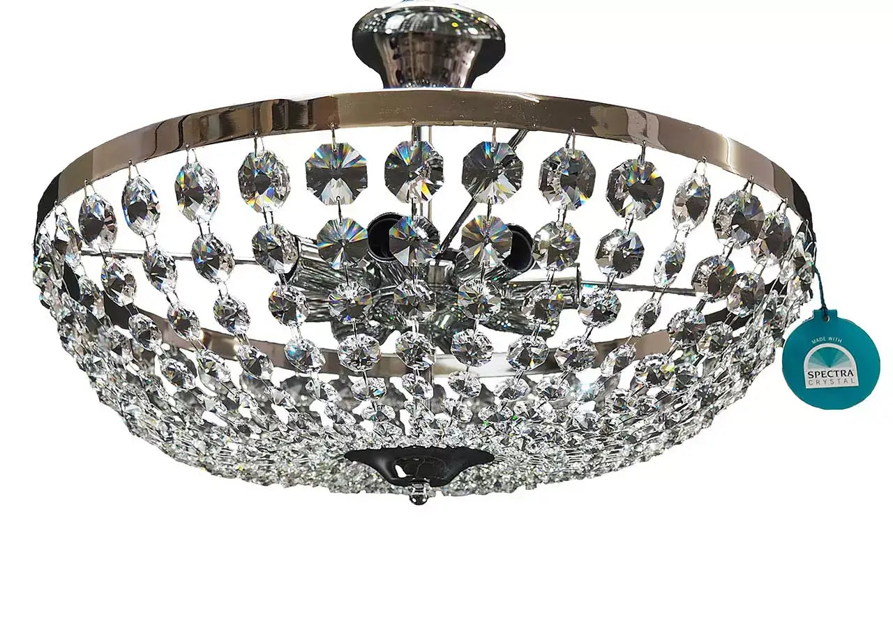 Kristall Deckenleuchte Lorenzo Ø50cm mit SPECTRA® CRYSTAL von SWAROVSKI in Silber, zeitlose Eleganz für Wohnräume.