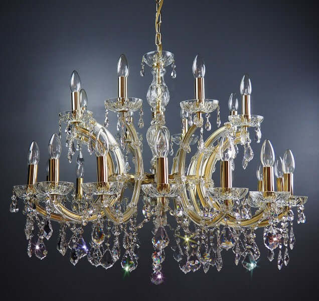 Luxurious Kristall Kronleuchter Gold chandelier with 16+8 lights, featuring sparkling lead crystals and crystal glass arms.