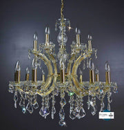 Kristall Kronleuchter 12+6 Leuchten, goldfarben mit bleikristallen und kristallglas Armen, Ø72cm, dimmbar, 18 E14 Lampen