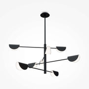 Modern Maytoni Mollis pendant light with black metal and acrylic design, adjustable height, eight dimmable G9 bulbs, minimalist style.