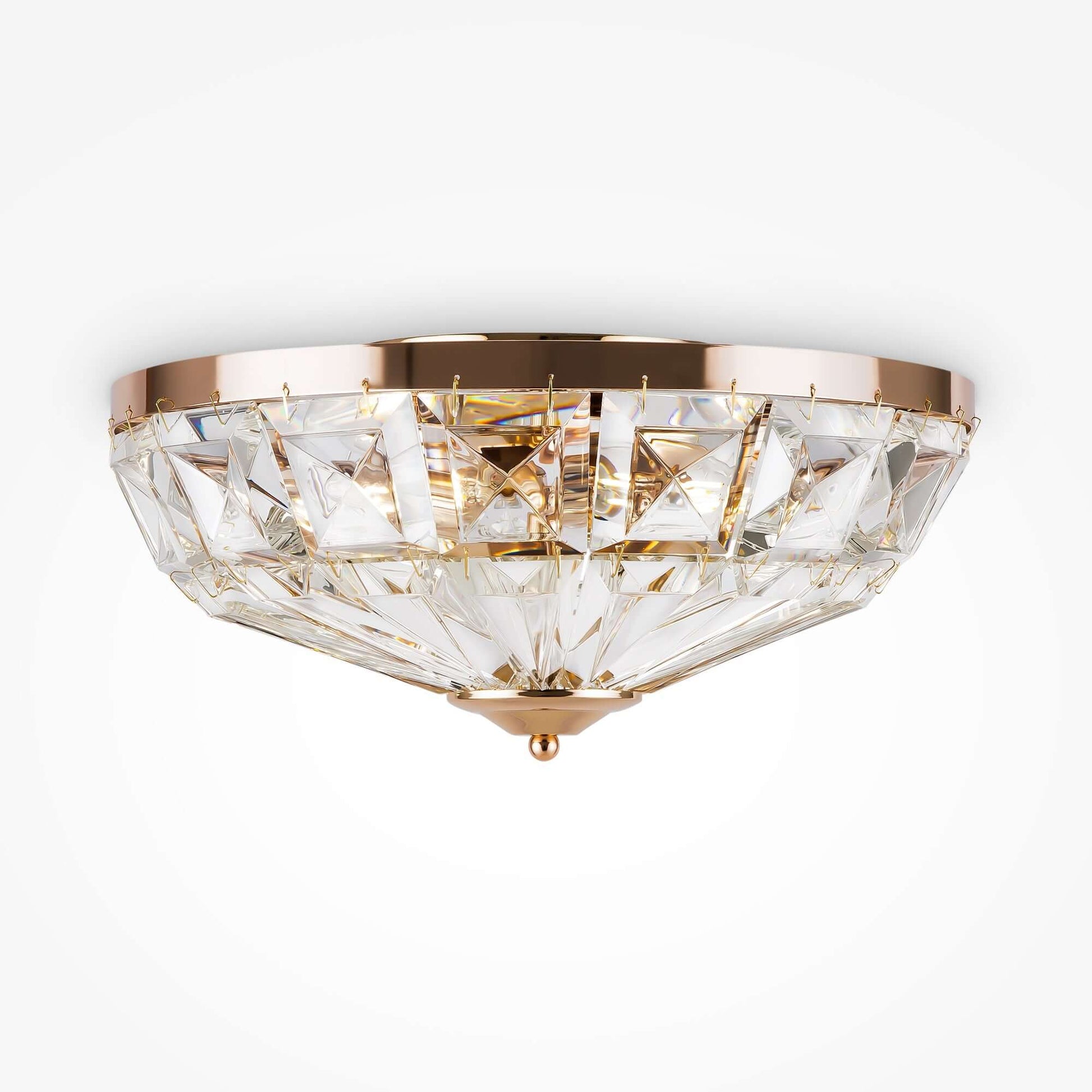 Maytoni Kristall Deckenleuchte Facet, goldener Deckenleuchte mit transparenten Glaskristallen, Ø39,6cm, dimmbar, 4 E14 Leuchtmittel.