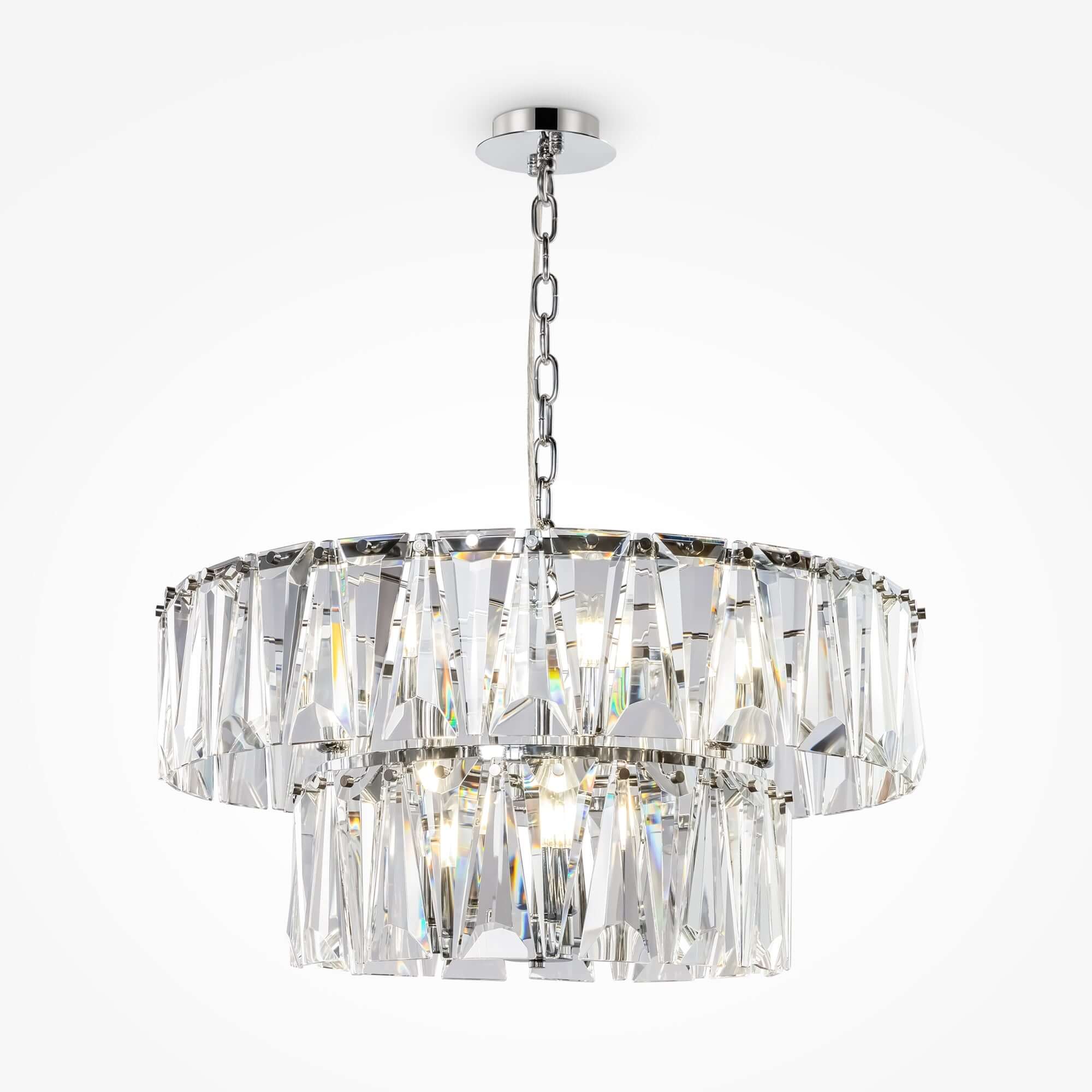 Maytoni Pendelleuchte Puntes 12-flammig, silberne Kristall-Glas Hängeleuchte mit verstellbarer Höhe, Chrom Akzente.