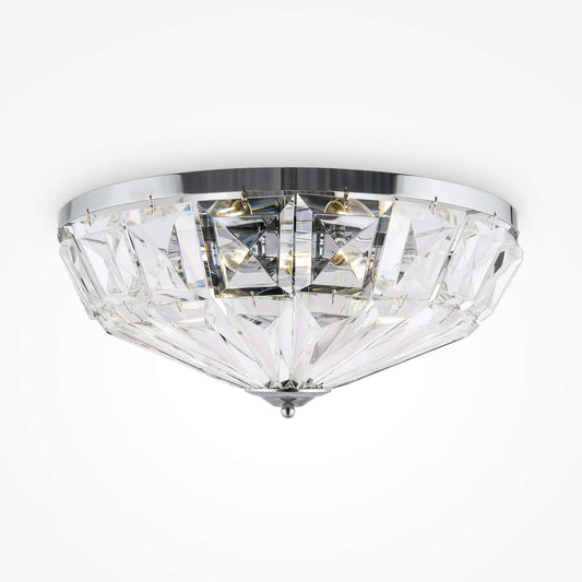 Maytoni Kristall Deckenleuchte Facet groß in Silber mit transparenten Glaskristallen und Chromgoldakzenten, dimmbar, Ø48,6cm.