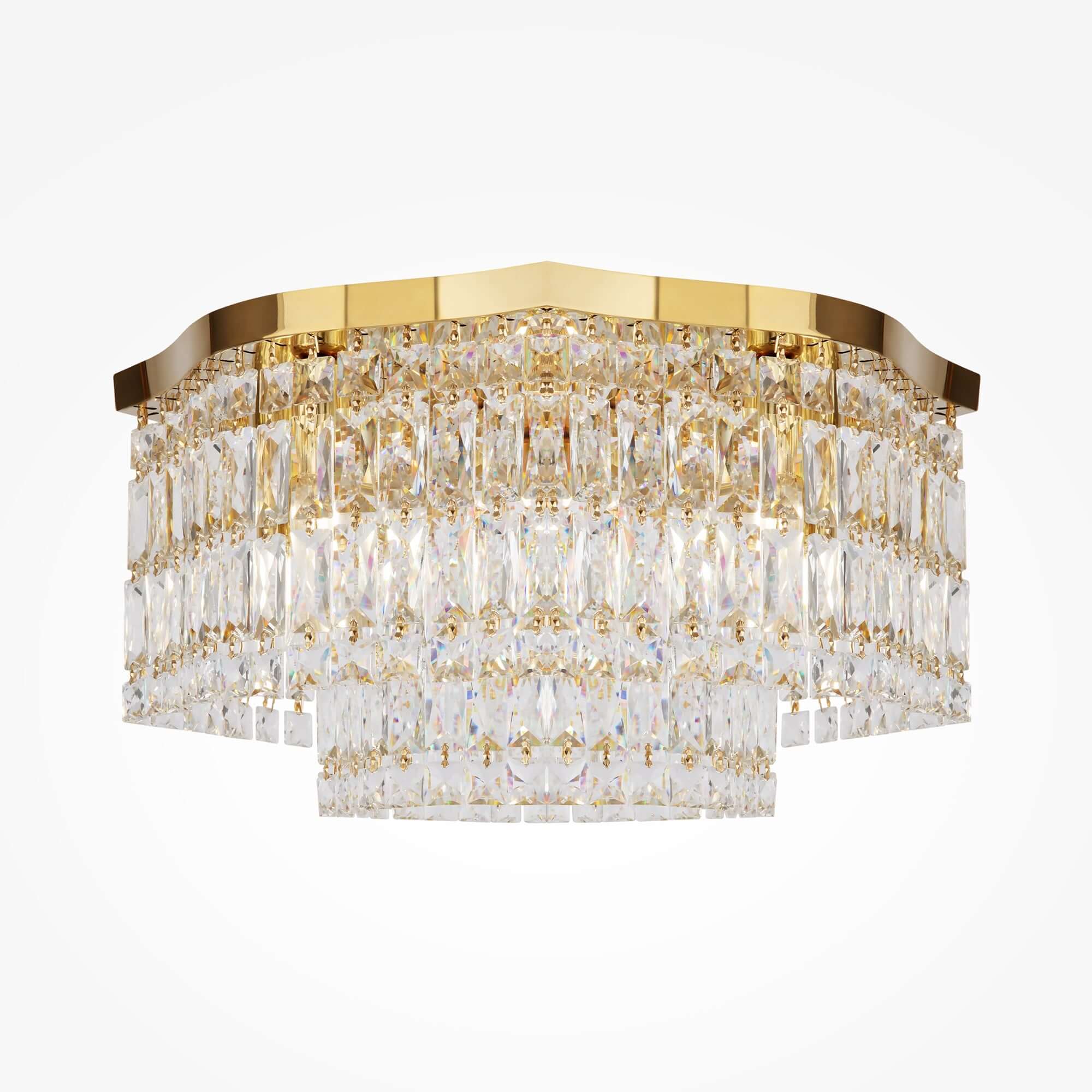 Maytoni Deckenleuchte Dune Gold crystal ceiling light with gold metal accents, featuring dimmable function and elegant design.