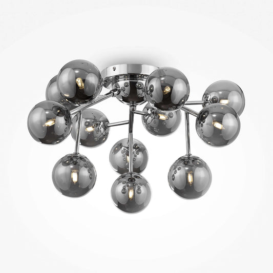 Maytoni Deckenleuchte Dallas Chrom klein, dimmbare 12-lampige Deckenleuchte aus Chrom und rauchgrauem Glas