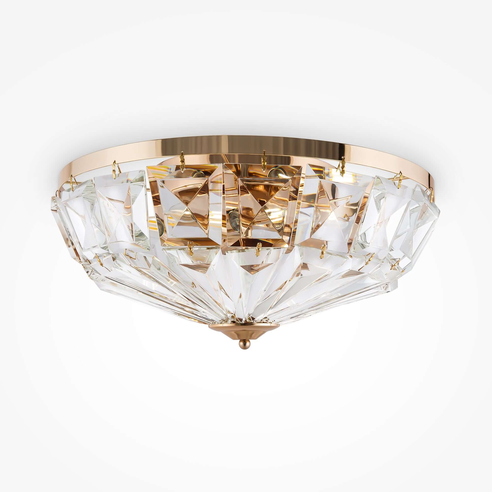 Maytoni Kristall Deckenleuchte Facet in groß, goldene Fassung, transparentes Glaskristall-Design, dimmbare Deckenleuchte Ø48,6cm.