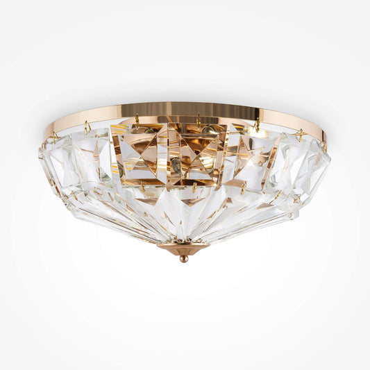 Maytoni Kristall Deckenleuchte Facet in groß, goldene Fassung, transparentes Glaskristall-Design, dimmbare Deckenleuchte Ø48,6cm.
