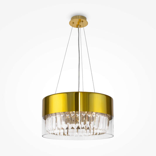 Maytoni Pendelleuchte Wonderland klein in gold with crystal accents and adjustable height, featuring dimmable E14 sockets.