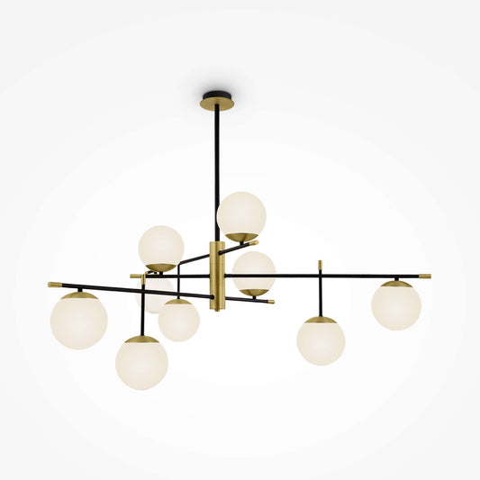 Maytoni Pendelleuchte Nostalgia Groß, Dimmable with 9 E14 lamps, matte gold metal and milky glass, adjustable height chandelier.