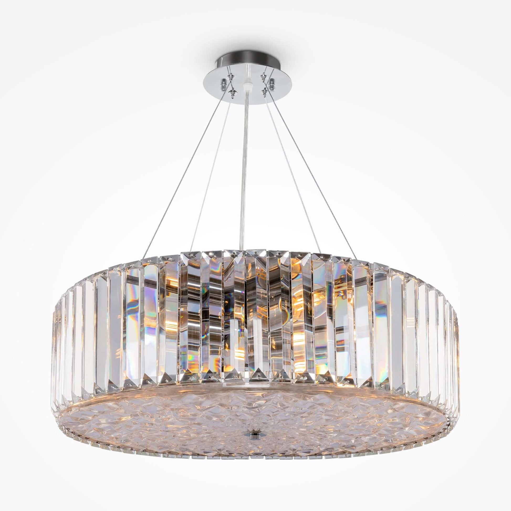 Maytoni Pendelleuchte Recinto Kristall Groß in chrom mit Glas Kristallen, dimmbar, verstellbar, E27 Fassung, Durchmesser 53cm.