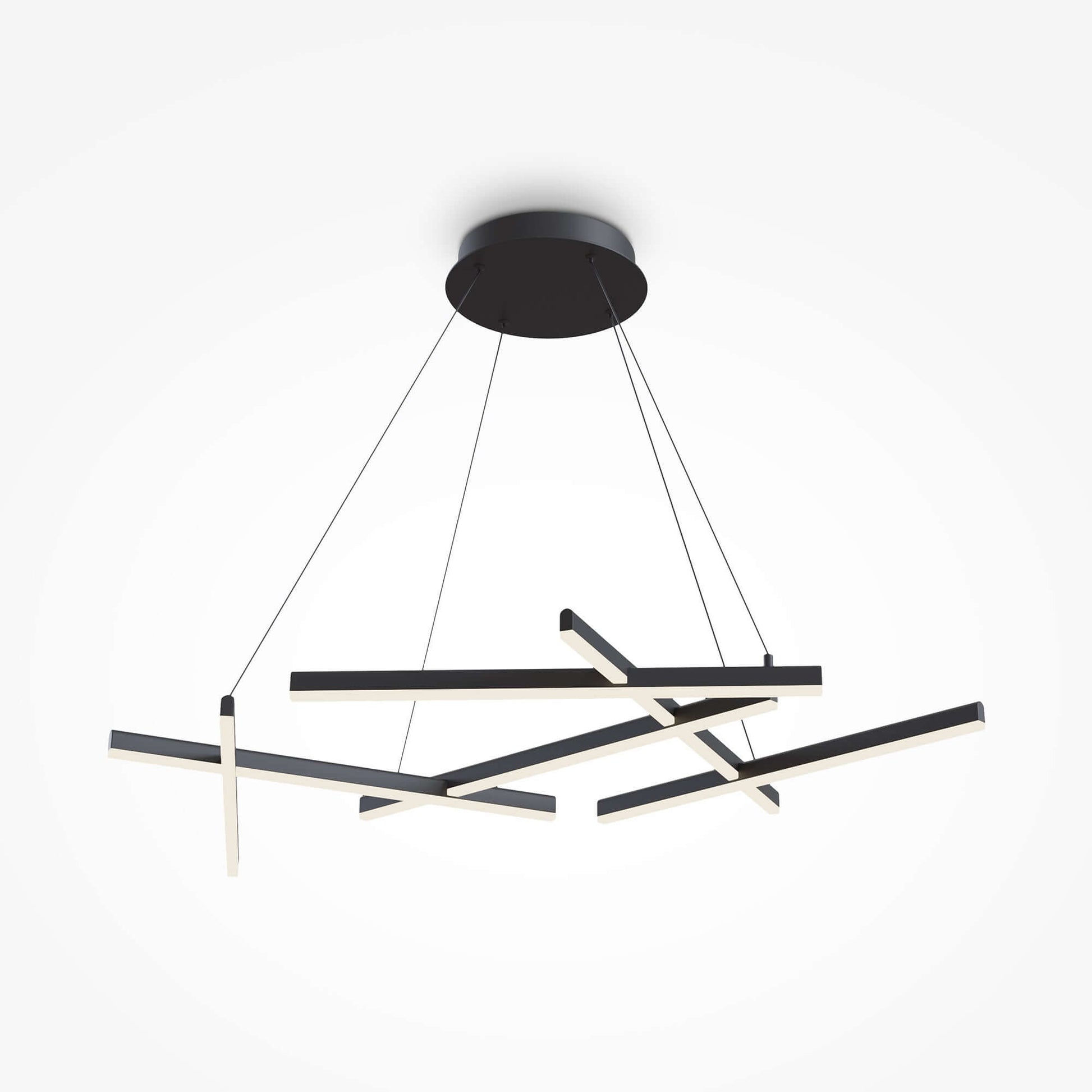 Maytoni Pendelleuchte Line in Schwarz, dimmable LED chandelier with black metal and acrylic design, adjustable height.