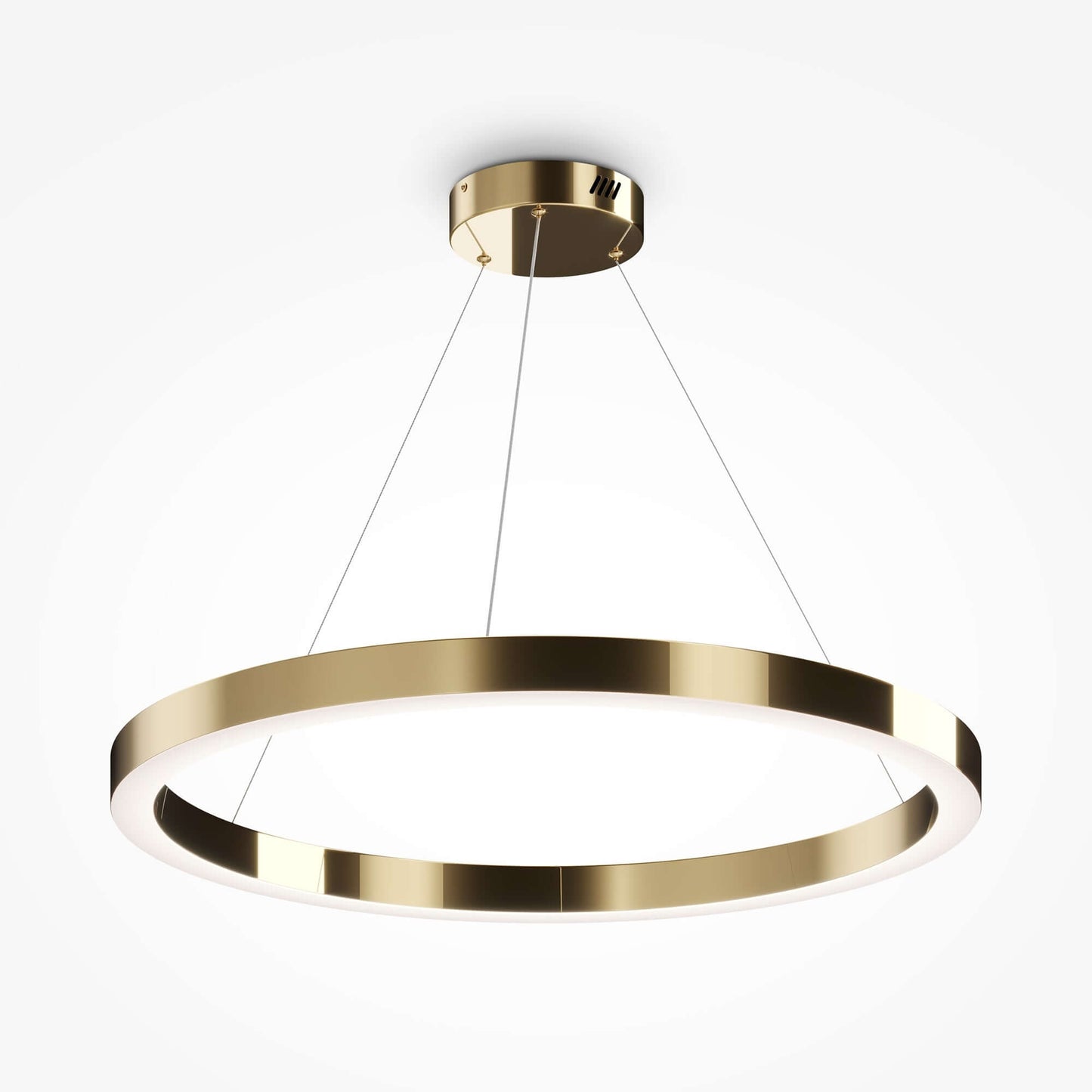 Maytoni Pendelleuchte Saturno groß in Gold, 80cm Durchmesser, Edelstahlbeschläge, LED-Beleuchtung, nicht dimmbar, Korpus Höhe 5cm.