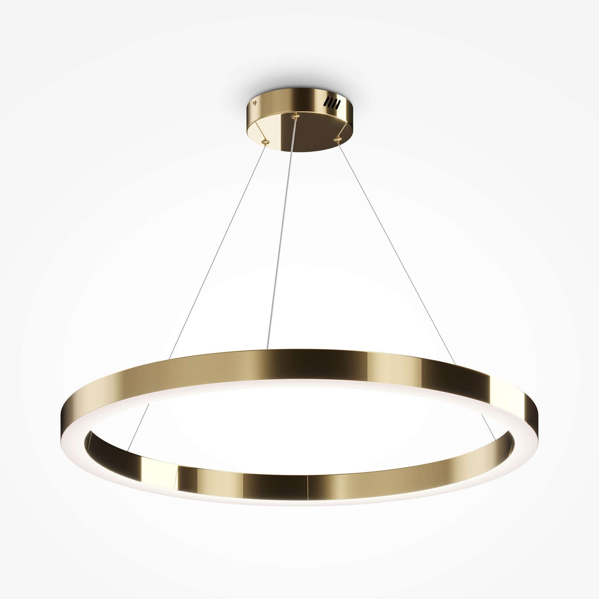 Maytoni Pendelleuchte Saturno groß in Gold, 80cm Durchmesser, Edelstahlbeschläge, LED-Beleuchtung, nicht dimmbar, Korpus Höhe 5cm.
