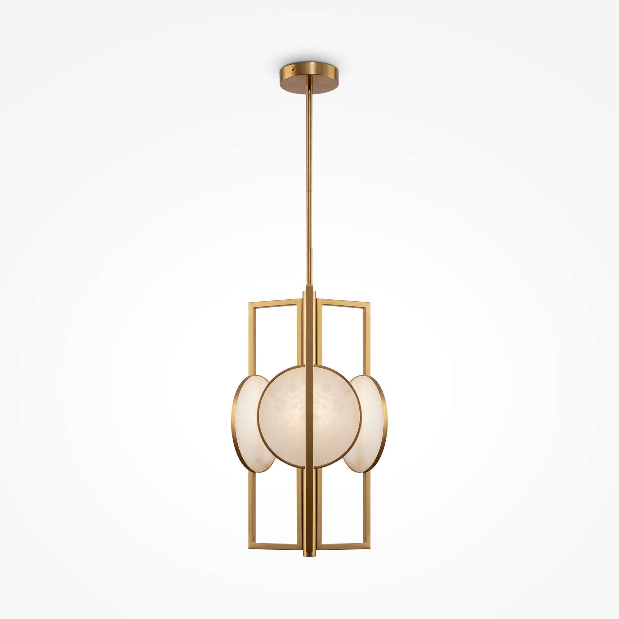 Maytoni Pendelleuchte Marmo Gold, dimmable gold metal and glass pendant light with natural stone accents.