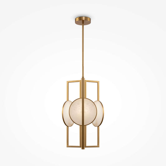 Maytoni Pendelleuchte Marmo Gold, dimmable gold metal and glass pendant light with natural stone accents.