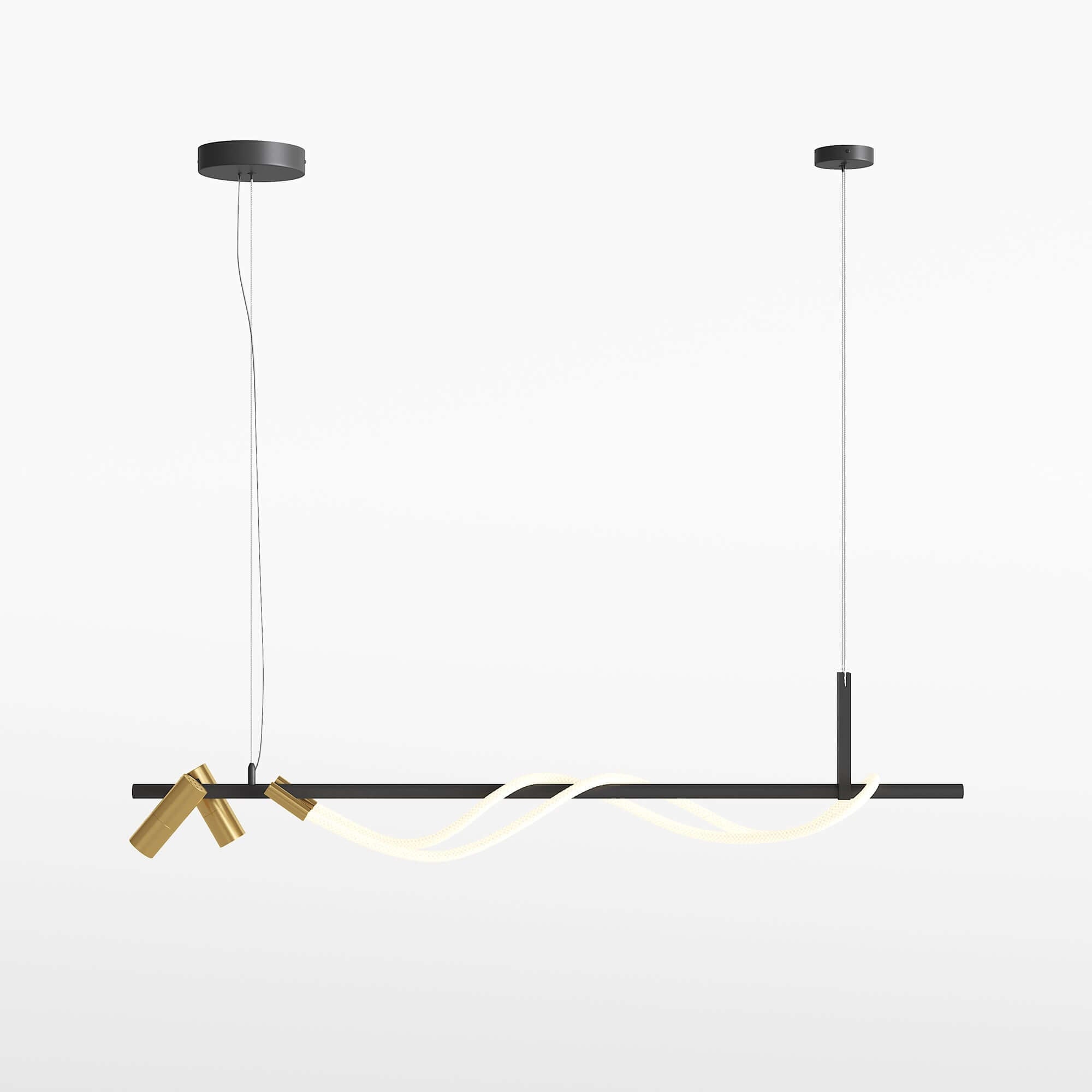 Maytoni Pendelleuchte Tau in Schwarz und Gold, Aluminium, LED, 150cm hoch, modernes Design mit Silikonschlauch-Diffusor