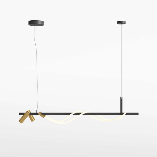 Maytoni Pendelleuchte Tau in Schwarz und Gold, Aluminium, LED, 150cm hoch, modernes Design mit Silikonschlauch-Diffusor