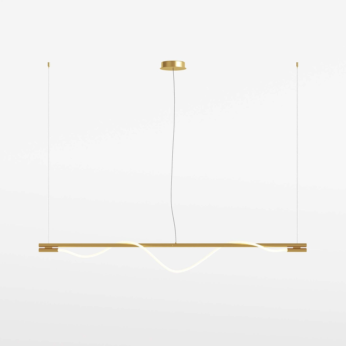 Maytoni Pendelleuchte Tau Gold groß, LED Hängelampe aus Aluminium, 150cm hoch, 180cm lang, dimmbar, modernes Design.
